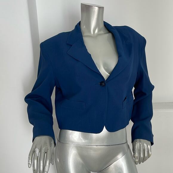 Jackets & Blazers - Vertigo Pour La Ville Blue Lace-up Back Cropped Jacket Size L